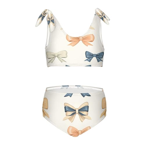 Bows Coquette Ribbons Yellow Orange Girls Tankini Swimsuit Kids Bikini Sets 2 Pcs Bathing Suit 3T