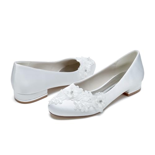 Women's Wedding Shoes Closed Ballet Flat Bride Rhinestone Round Toe Wedding Dress Shoes2