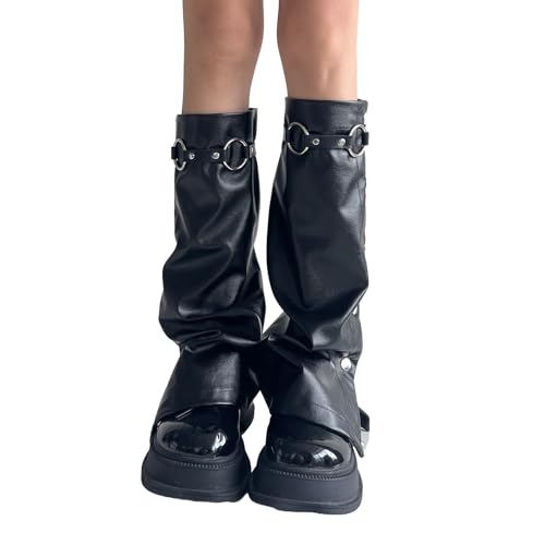 Harajuku PU Leather Leg Warmers Gothic Punk Long Socks Flared Leg Sleeve Gaiters Goth Winter Cuffs Ankle Heap Socks