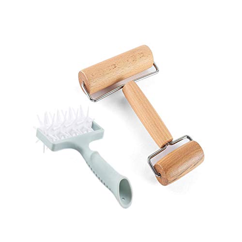Pizza Dough Roller Docker Set 2 Pieces Pizza Plastic Dough Docker Wood Pastry Pizza Roller Time-Saver Pizza Dough Roller Docker for Pizza Crust or Pastry Dough