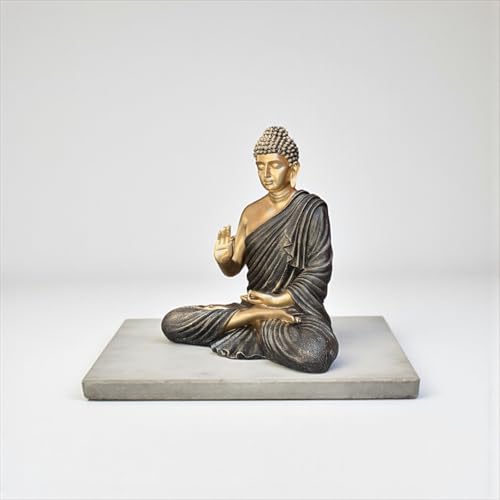 Image of 2 Feet Buddha Statue for Home Decor, Garden and Gifting, Big Size, Made of Resin, Premium Luxury Decoration Showpiece, Vastu Feng Shui for Good Luck, Happiness (Metallic Grey & Golden)