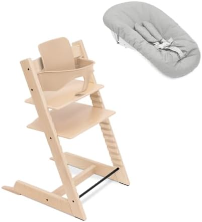 Stokke Tripp Trapp Hochstuhl mit Neugeborenen Aufsatz, Buchenholz Natur | Hochstuhl für Baby mit Aufsatz, ab 6 Monaten mit Sitz, mitwachsend bis ins Erwachsenenalter, verstellbar &