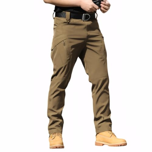 Cicilin Calça cargo tática masculina, resistente à água, para atividades ao ar livre, leve e elástica, Marrom, M