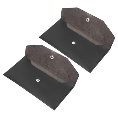 CALLARON 2 Stück Briefumschläge aus schwarzem Leder – Geldbeutel, wiederverwendbar, Receipt Organizer, tragbar, zum Verwalten des Budgets und zur Aufbewahrung von Quittungen, 17,5 x 9 x 1 cm