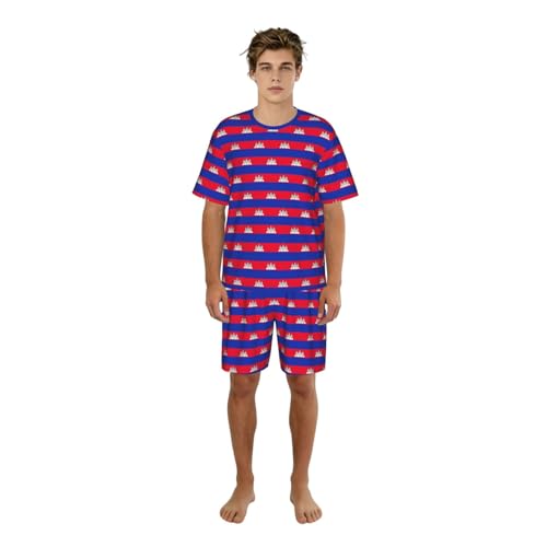 Pyjama homme drapeau Cambodge élégant ensemble de nuit en tissu fluide premium
