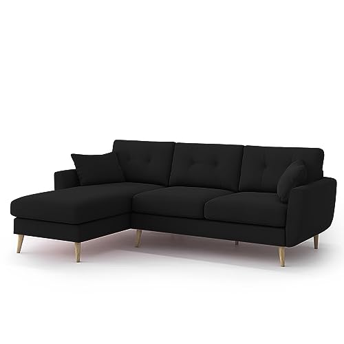 Image of BRAXTON Lindel LHS 4 Seater L Shape Sofa Set for Living Room (Black) Premium Velvet Fabric Sofa