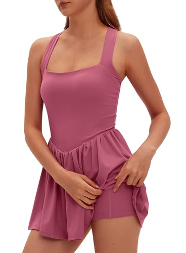windysun Womens Tennis Dress with Built in Shorts Golf Dress Athletic Outfits Active Dresses Workout Onesie Yoga Wear WS5001 Raspberry Pink XS