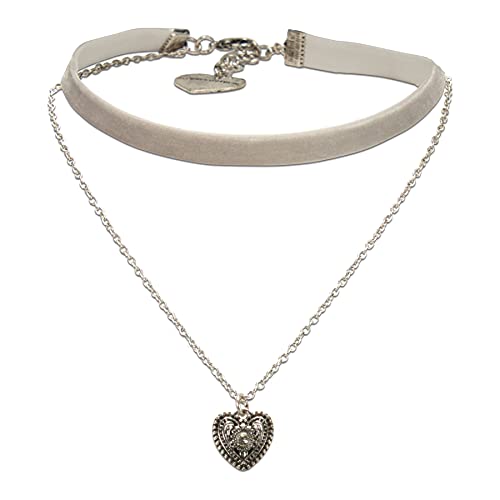 Alpenflüstern Gargantilla de terciopelo para traje regional con forma de corazón estrecho, estilo nostálgico y nostálgico (gris) DHK294 Cover