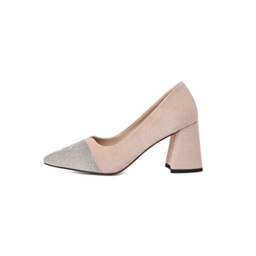 Zamikoo Women's Chunky Heels Pointed Toe Block High Heel Pumps Slip On Closed Toe Dress Pumps with Glitter for Party Prom Dress Work Casual2