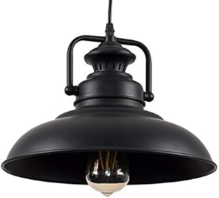 MiniSun Industrial Style Matt Black Metal Ceiling Pendant Light Fitting - Complete with a 4w LED Amber Filament Bulb [2700K Warm White]