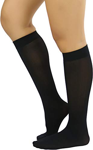 Image of ToBeInStyle Women's Opaque Knee High Nylon Fashion Socks Solid & w /Front Satin Bow