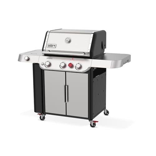 Image of Weber Genesis S-335 Liquid Propane Gas Grill for Outdoor Cooking, Stainless Steel, 3 Burners and 1 Side Burner - Stainless Steel Cooking Grates, PureBlu Burners & Sear Zone