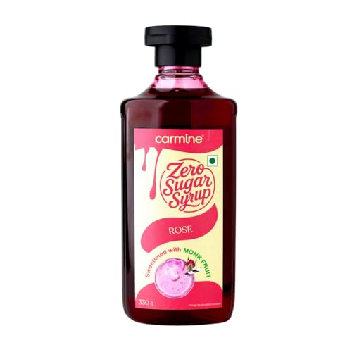 Image of Carmine Zero Sugar Rose - 330g Sweetened with Pure Monk Fruit | Natural, Plant-Based Indian Dessert Syrup | No Artificial Sweeteners or Additives| Clean Label Flavor for Drinks