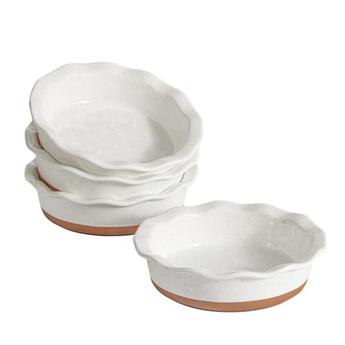 Mini Ceramic Pie Pans, Set of 4, 5.3 Inch Small Quiche Baking Dish, White