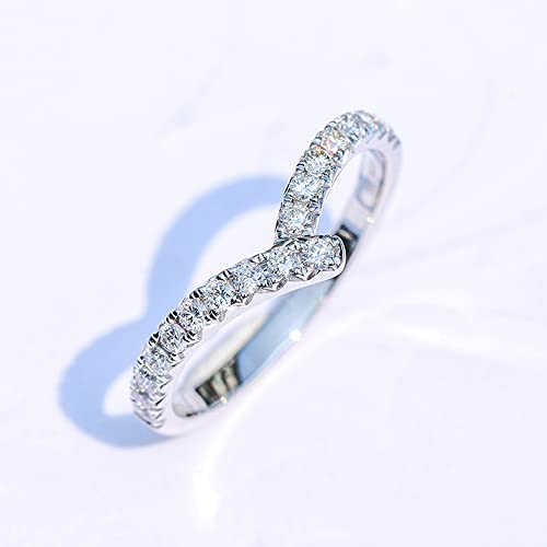 Solid 10K/14K/18K Gold 0.45 CT.TW Diamond/Moissanite V-shaped Curved Chevron Wedding Band for Women, Available in Size 3-16 and White/Rose/Yellow Gold2