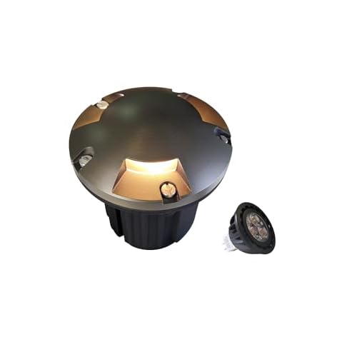 MALORY Brass Top Cover Landscape Well Lights, （5‘’H） Low Voltage Outdoor In Ground Lights, 12V Landscape Lighting for Pathway, Driveway and Garden (Three-Direction Turret, 1-Pack with Bulb) 