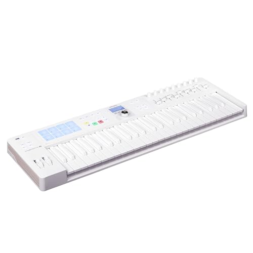 Image of Arturia KeyLab Essential 49 mk3 MIDI Controller with 49 Velocity-Sensitive keys, 9 Encoders, 9 Sliders, 8 RGB Pads - USB-C, Midi Out, LCD Screen, Bundled Software and DAW Integration - Alpine White