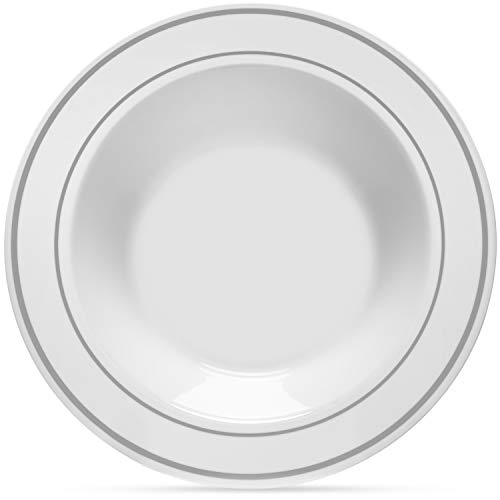 Oasis Creations Silver Rimmed White Bowls - 12 Ounce - 50 Count - Hard Plastic - Disposable Or Reusable thumb #6