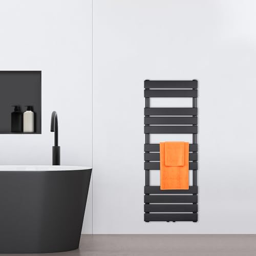 Preisvergleich Produktbild VILSTEIN Badheizkörper, Heizkörper Bad, Handtuchheizkörper Seitenanschluss & Mittelanschluss, Paneel Bad Heizkörper Flach, Paneelheizkörper Handtuchhalter, Schwarz, 564W, 120x45 cm