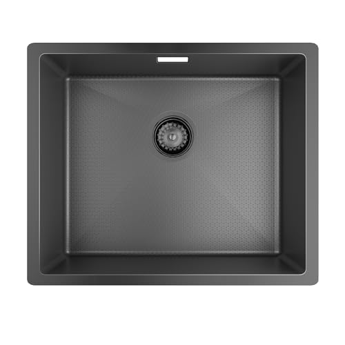 TORVA 54 x 44 cm Honeycomb Embossed Kitchen Sink with Black Nano Coating, Single Bowl Stainless Steel Sink, Undermount Rectangular Workstation Sink with Drainer Waste Kit and Overflow Kit