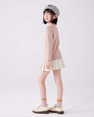 Image of ACESTAR Girls Solid Lettuce Trim Mock Neck Shirt Long Sleeve Slim Fit Ribbed Knit Tee Ruffle Tops Soft Base Layer