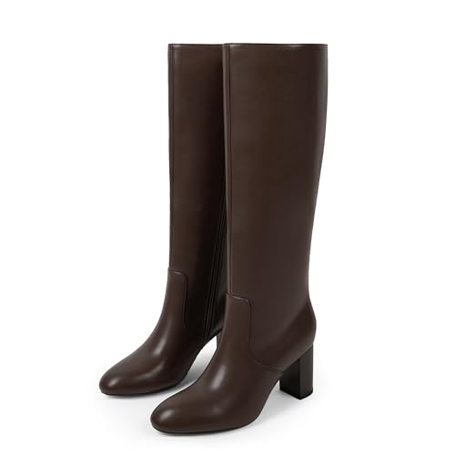 Knee High Boots Women Faux Leather Boots Chunky High Heel Round Toe Side Zipper Fall Long Tall Boots for Women2