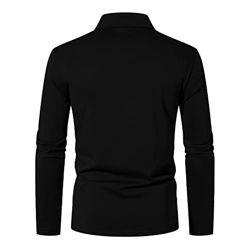 Ceht Mens Polo Shirts Long Sleeve Cotton Golf Shirts For Men Slim Fit Casual Tops Black #TOP2