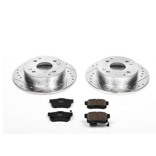 Image of PowerStop Rear Brake Kit for Acura CL 1998-99 | Honda Accord 1998-02 - Drilled and Slotted Disc Rotors with Carbon-Fiber Ceramic Brake Pads Replacement, K1244
