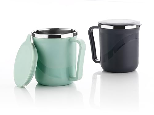 Image of XMART India Insulated Stainless Steel Coffee Mug with Lid - 300ml Double Wall Tea & Milk Mug for Travel, Home, Office, Restaurant Stylish, Leakproof, Drinkware Gifts for Woman,Man (1, Pista)