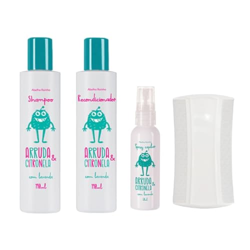 Kit Mata Piolho e Lêndeas,Arruda e Citronela Shampoo, Condicionador, Spray Abelha Rainha e Pente fino