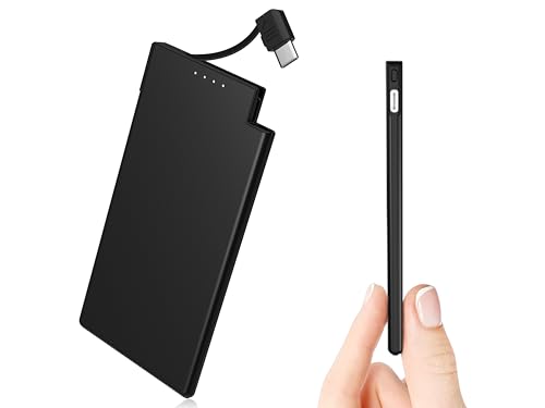 Auskang Powerbank, USB C met kabel, 0,68 cm, ultradunne draagbare oplader, ultradun en licht,...