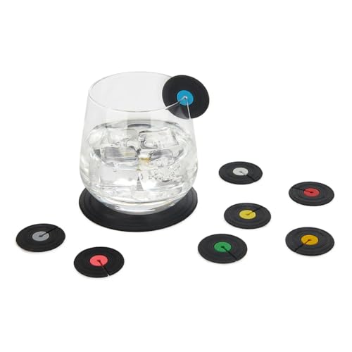 Balvi Segna Bicchieri Greatest Hits Colore Nero sotto Forma di Disco in Vinile Silicone