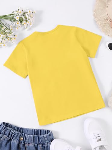 Image of Girls Graphic Tees Summer Short Sleeve Tops Casual Cute Flower Shirt Yellow 13-14 Years