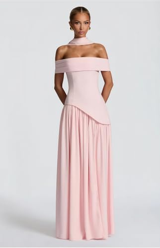 Off Shoulder Bridesmaid Dresses with Scarf Chiffon Long Formal Evening Dress with Slit4