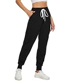 HAPYWER Jogginghose Damen High Waist Sporthose Lang Stylische mit Taschen Trainingshose mit Gummibund Yogahose Freizeithose Stretch Sporthose S-XXL(Schwarz,M)