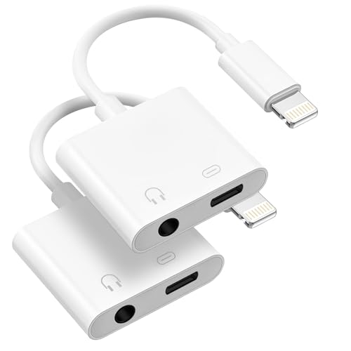 Image of [Apple MFi Certified] 2 Pack Lightning to 3.5mm Headphone Jack Adapter, 2 in 1 Headphone Adapter Aux Audio and Charger Adapter Dongle Cable Splitter Compatible with iPhone14 /13 /12 /11 /XS /XR