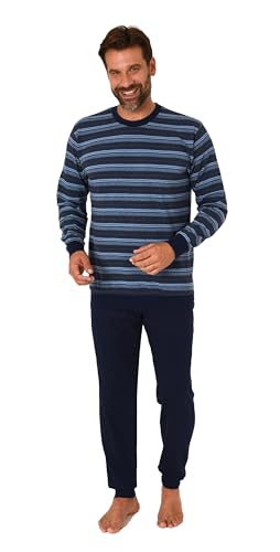 Normann Herren Frottee Schlafanzug Langarm Pyjama mit Bündchen - auch in Übergröße, Farbe:Marine, Größe:52