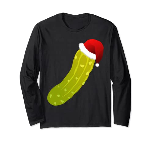 Camiseta de Navidad Pickle - Pickle in Santa Hat T-Shirt Manga Larga