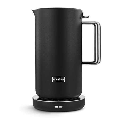Aarke Edelstahl-Wasserkocher Mattschwarz – 1,2 L Elektrischer Wasserkocher, mehrere Temperatureinstellungen, 360°-Drehbasis, leises Kochen, tropffreier Ausguss