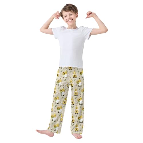 Gnome Sunflower Bee Boys Long Pants Soft Trousers Elastic Waist Kids Lounge Bottoms with Pockets S-XL2