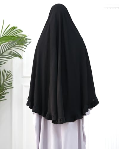 Muslim Prayer Hijab Solid Color Ruffled Head Scarf Women Islamic Head Cover Khimar4