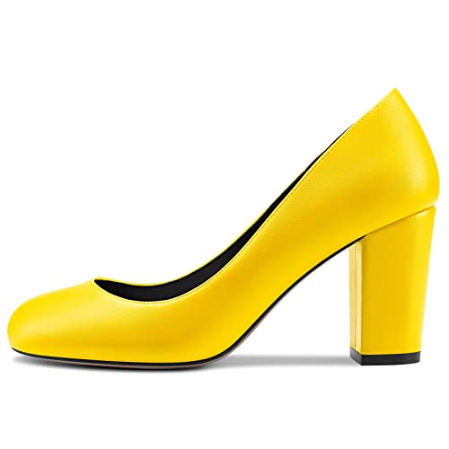 DearOnly Womens Pumps Closed Round Toe Block Chunky Mid High Heel Slip On Matte Dress Shoes Shopping Office 3 Inch2