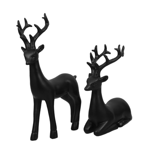GLEAVI 2pezzi Statua Decorativa Cervo in Resina Nera Da e Giardino Scultura Da Per Arredamento Festivo e Stagionale