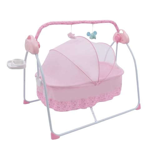 TFCFL Electric Baby Crib Cradle, 0-18 MonthsInfant Bed Auto Swing with Remote Control & Music, 25KG/55LBS Capacity, Foldable Baby Bassinet, Pink