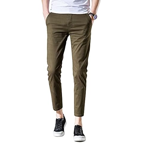AONGSNNY Men's Cropped Chino Pants 128ArmyGreen 28 Cover