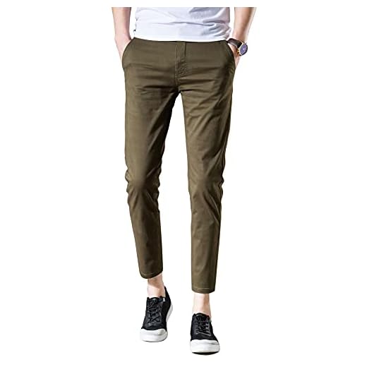 AONGSNNY Men‘s Cropped Chino Pants Skinny Fit Chinos Khaki Pant 128ArmyGreen 29