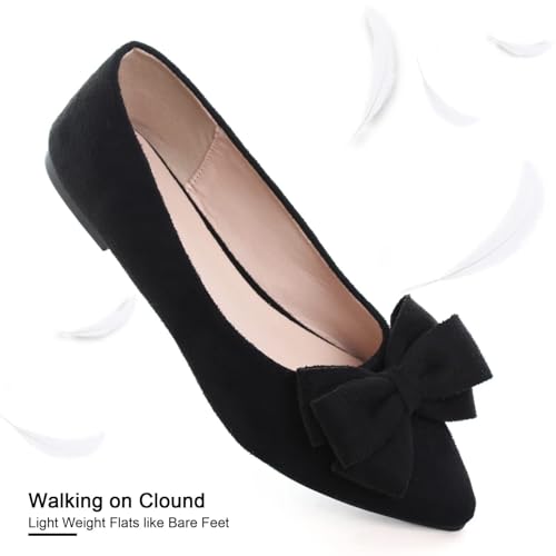 Image of SAILING LU Womens Bowknot Ballet Flats Pointy Toe Suede