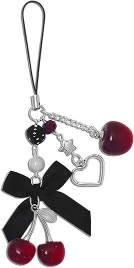 Phone Charms Strap Cute Cherry CellPhone Straps Aesthetic Pink Red Black BlueCherry Phone Chain for Camera Keychain Bag Pendant Decor Gift-image-11