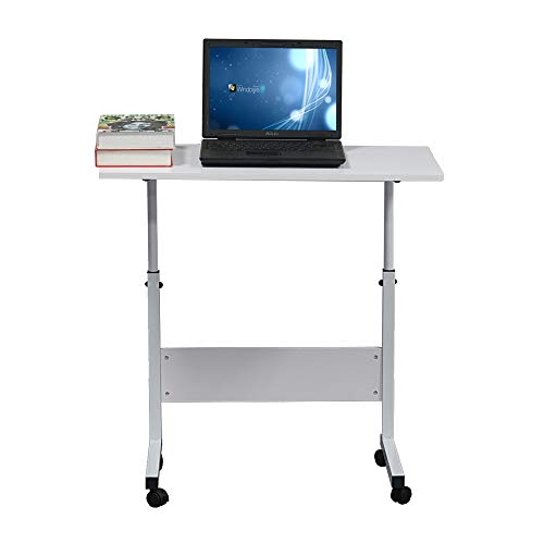 SSLine Magazine Snack table on Wheels, Lifting Laptop Computer Desk Movable C-Shaped Overbed TV Tray Mobile Sofa Chair Side End Table for Living Room Bedroom(31.5 L x 15.75 W x 26.77-34 H) (White)