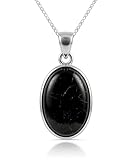 Only faith Collar con Colgante de Turmalina Negra Natural en Plata de Ley 925, Cadena Italiana 45 cm, Piedra Protectora Pulida, Joyería Minimalista para Mujer (Cabujón ovalado Turmalina Negra)